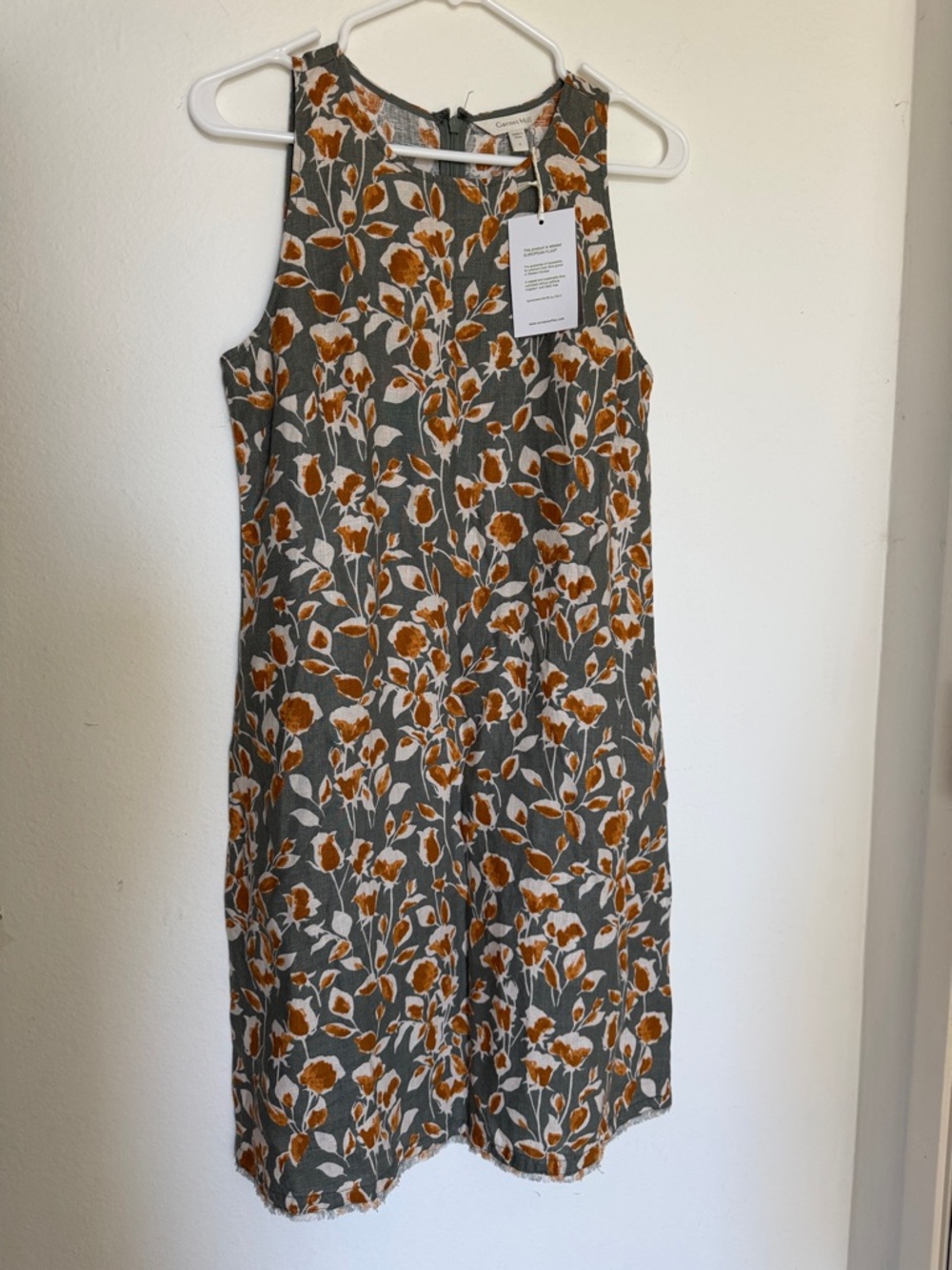 NWT Garnet Hill 100% linen dress brown floral summer dress
